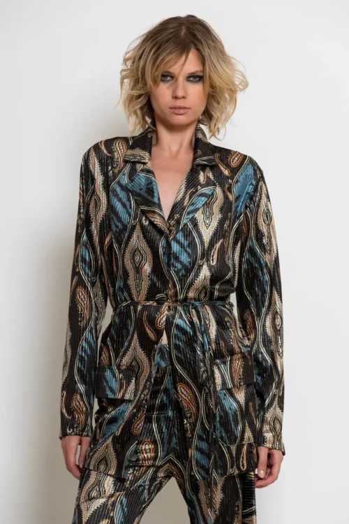 C-throu Printed Velvet Blazer
